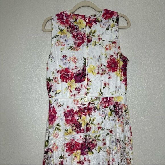 Taylor Floral-Print Lace Handkerchief-Hem Dress, Size 14 - Picture 8 of 13